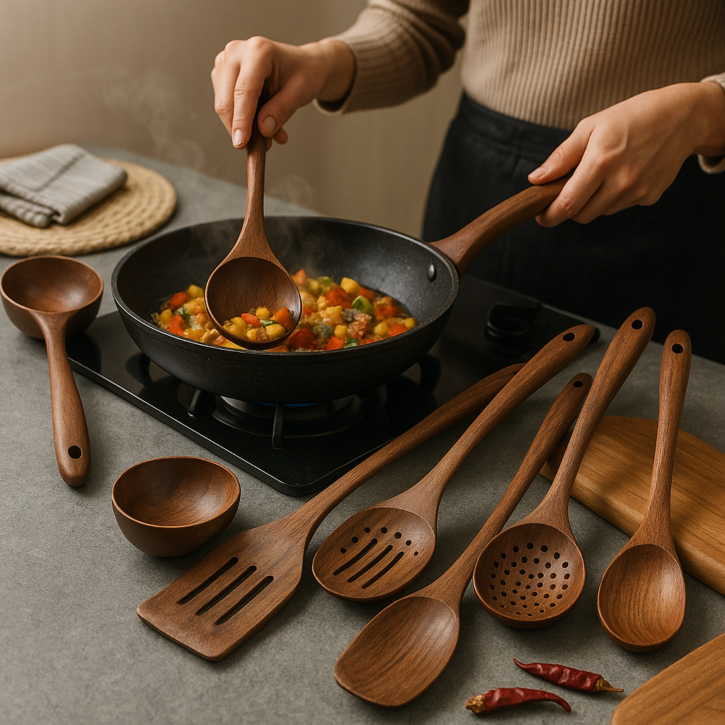 Eco-Friendly Teak Wood Culinary Tool Set for Modern Kitchens