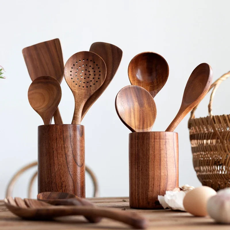 Eco-Friendly Teak Wood Culinary Tool Set for Modern Kitchens