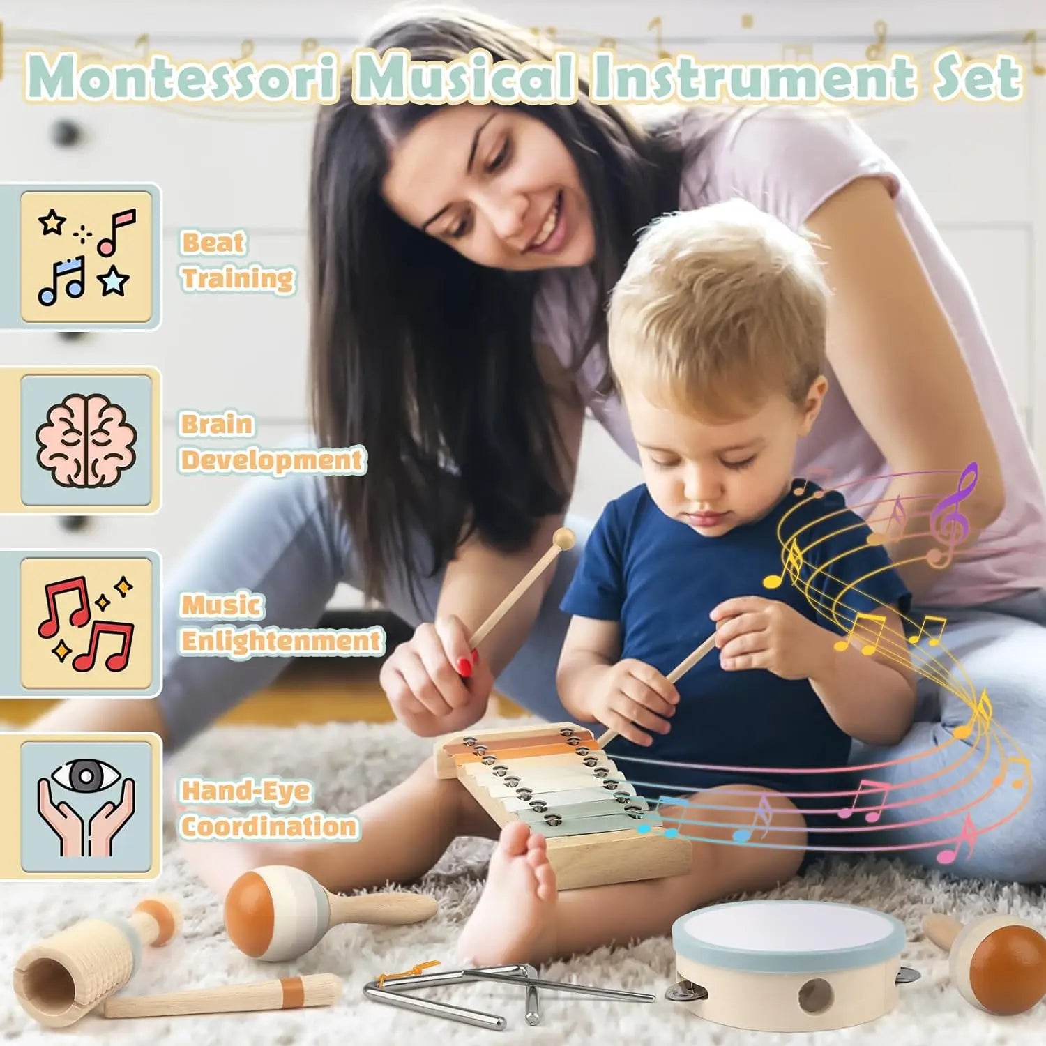Musical Discovery Set for Toddlers - Engaging Wooden Instruments