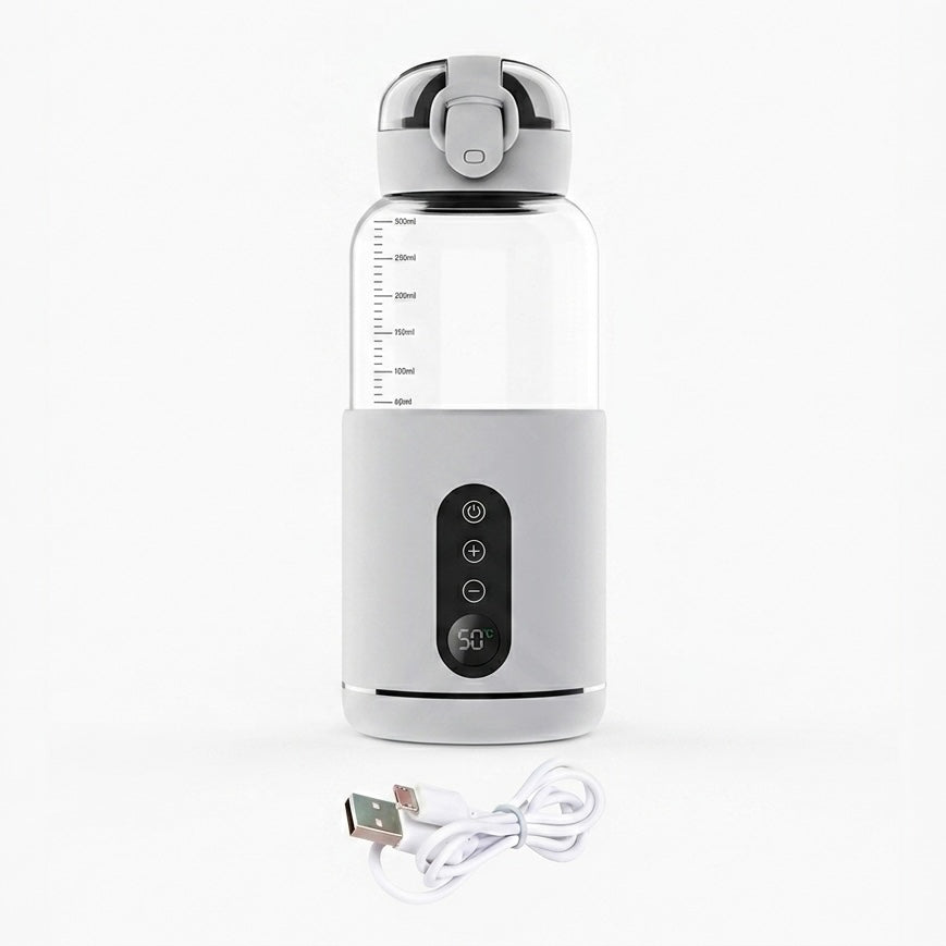 USB Baby Bottle Heating Device - 300ml Borosilicate Glass, 37–55°C, LED Display, 8 Hour