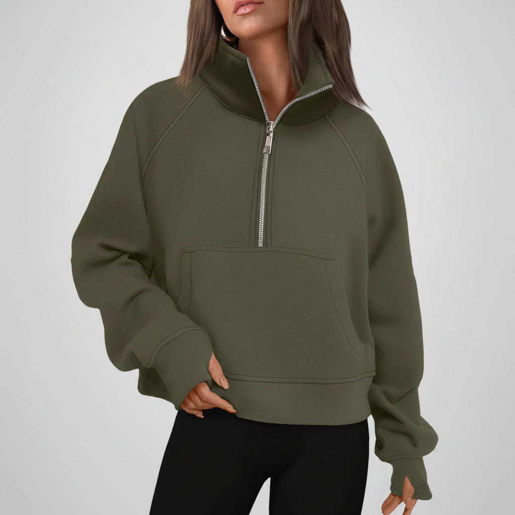 Chic Cropped Fleece Half Zip Sweatshirt for Daily Comfort