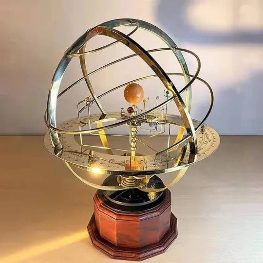 Celestial Elegance: Solid Brass Solar System Model with 5 Planets