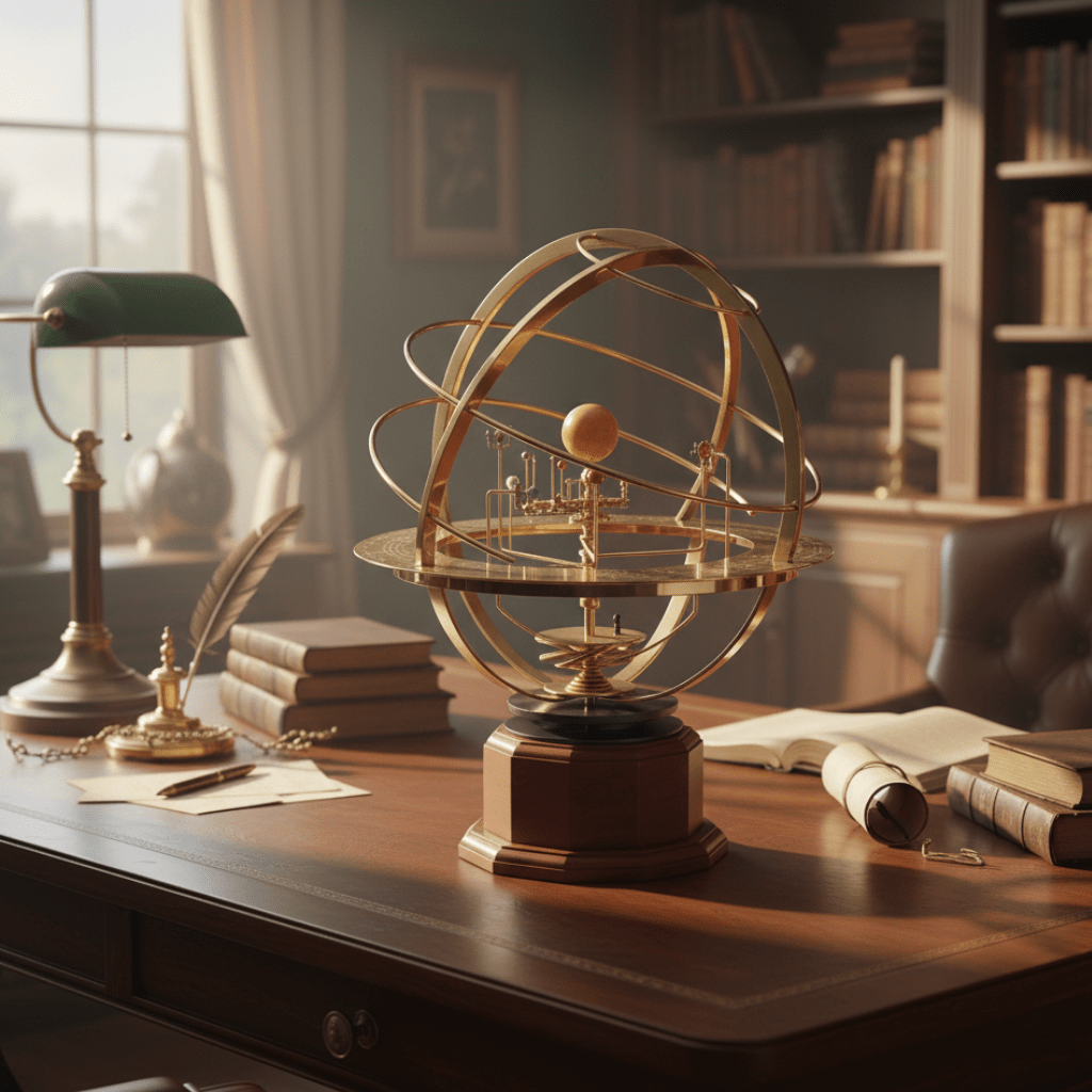 Celestial Elegance: Solid Brass Solar System Model with 5 Planets