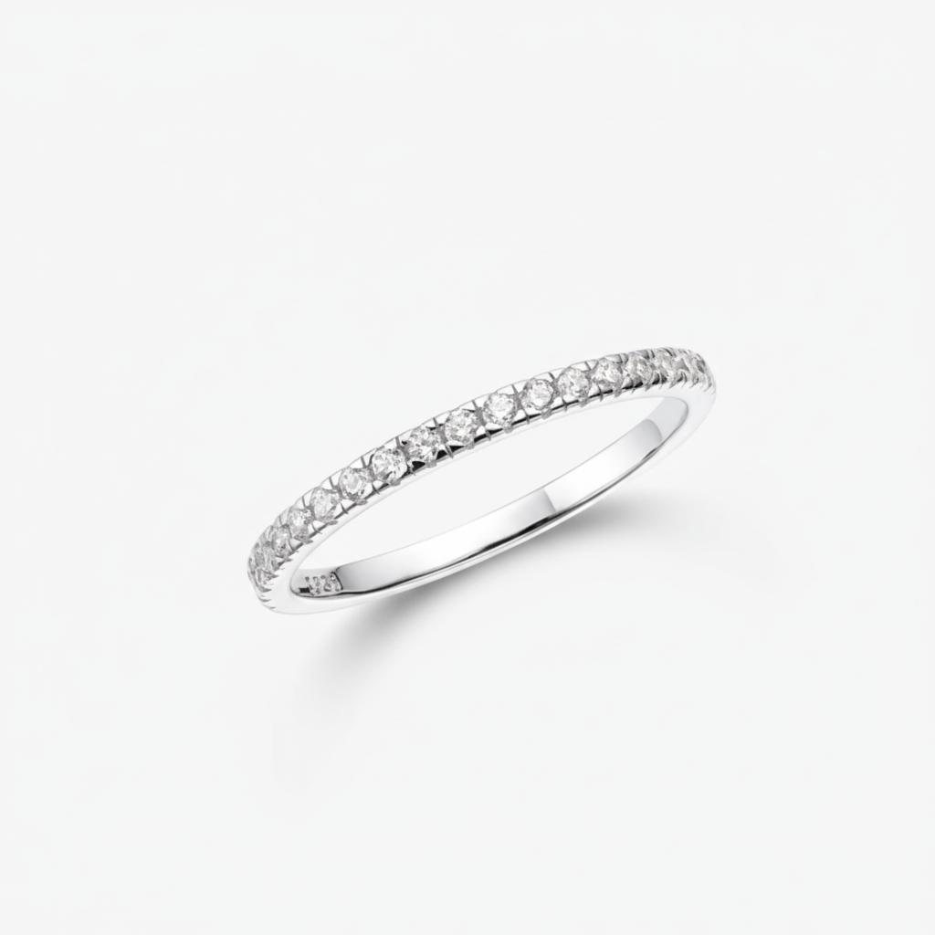 Contemporary Silver Stacking Ring with Sparkling Accents