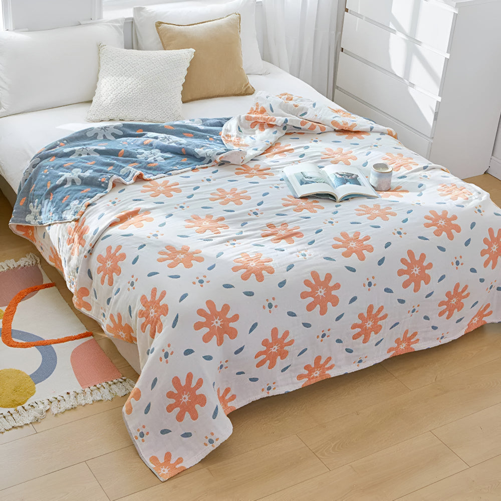Lightweight Cotton Reversible Blanket with Colorful Abstract Design