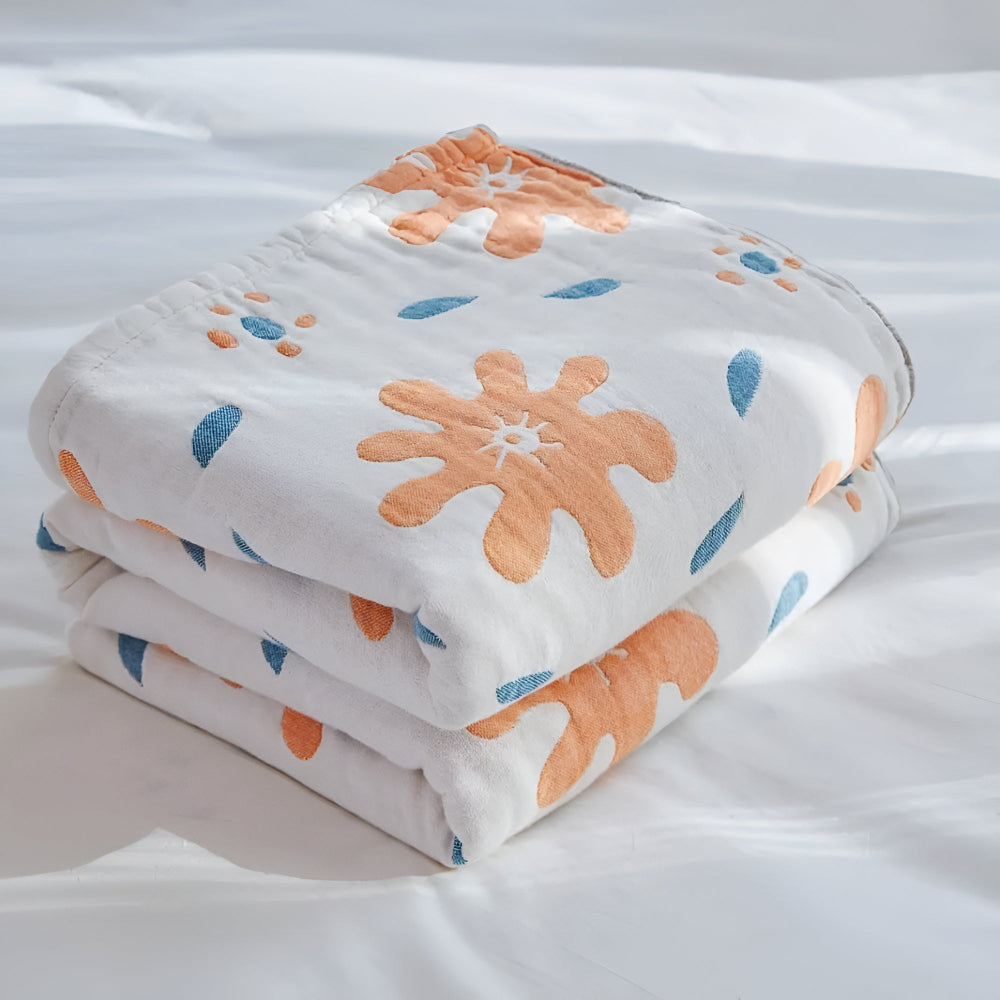 Lightweight Cotton Reversible Blanket with Colorful Abstract Design