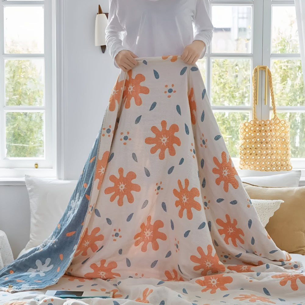 Lightweight Cotton Reversible Blanket with Colorful Abstract Design