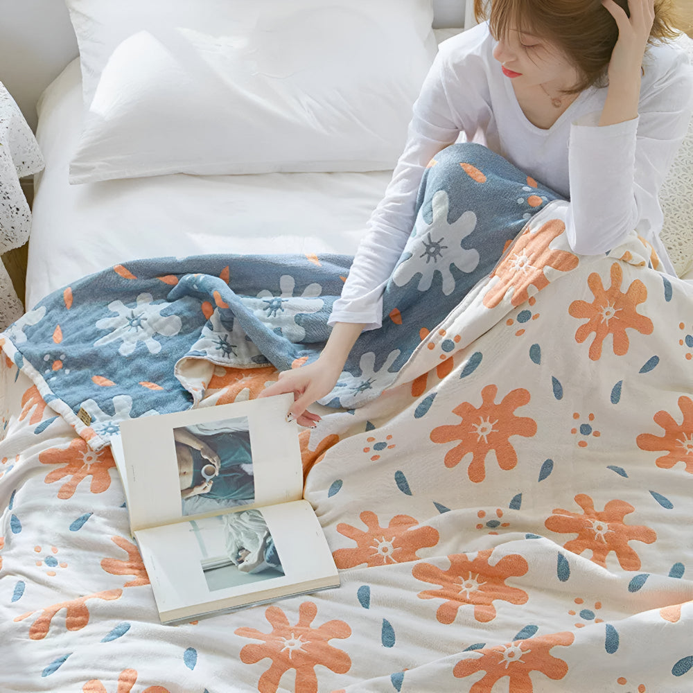 Lightweight Cotton Reversible Blanket with Colorful Abstract Design