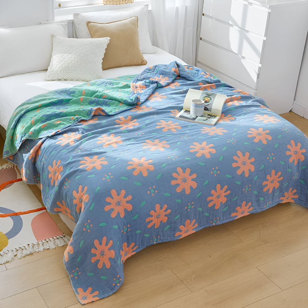 Lightweight Cotton Reversible Blanket with Colorful Abstract Design