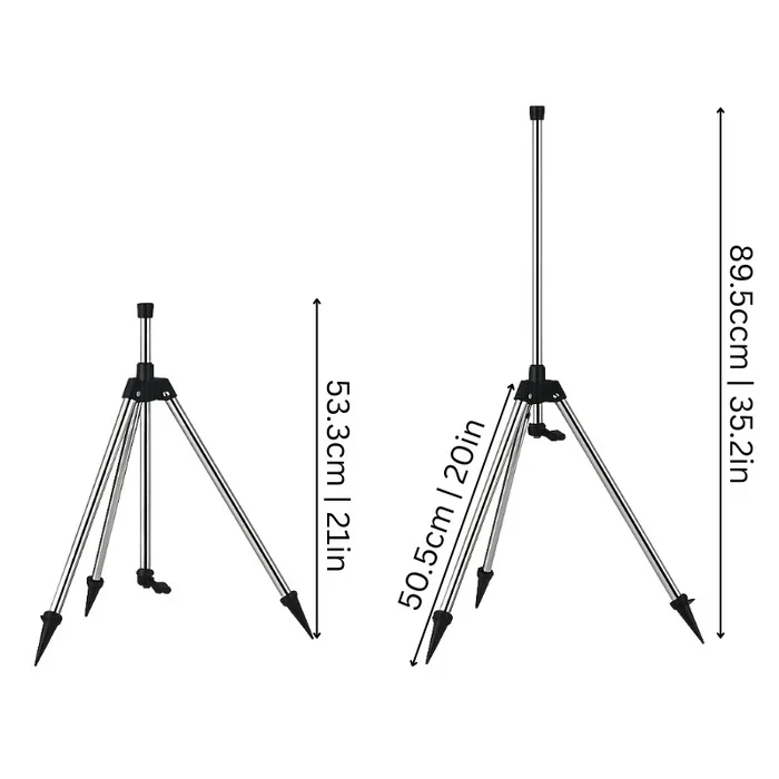 360° Adjustable Lawn Sprinkler with Tripod Stand | 53–90cm Height | Stainless Steel & ABS | Includes Hose Adapters