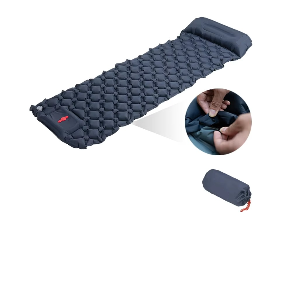 Lightweight Self-Inflating Air Mattress with Integrated Pillow for Camping
