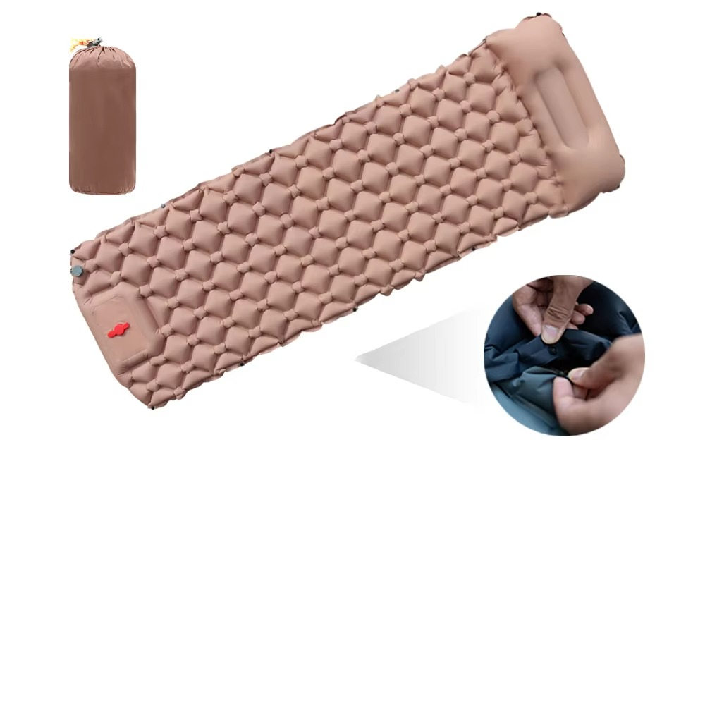 Lightweight Self-Inflating Air Mattress with Integrated Pillow for Camping