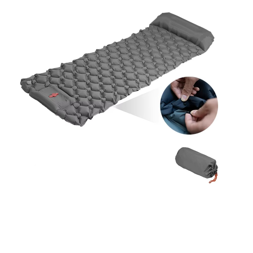 Lightweight Self-Inflating Air Mattress with Integrated Pillow for Camping