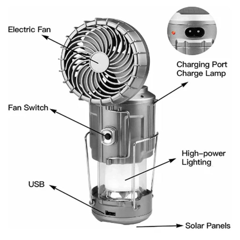Portable Outdoor Fan with Solar Light – Ideal for Camping Comfort