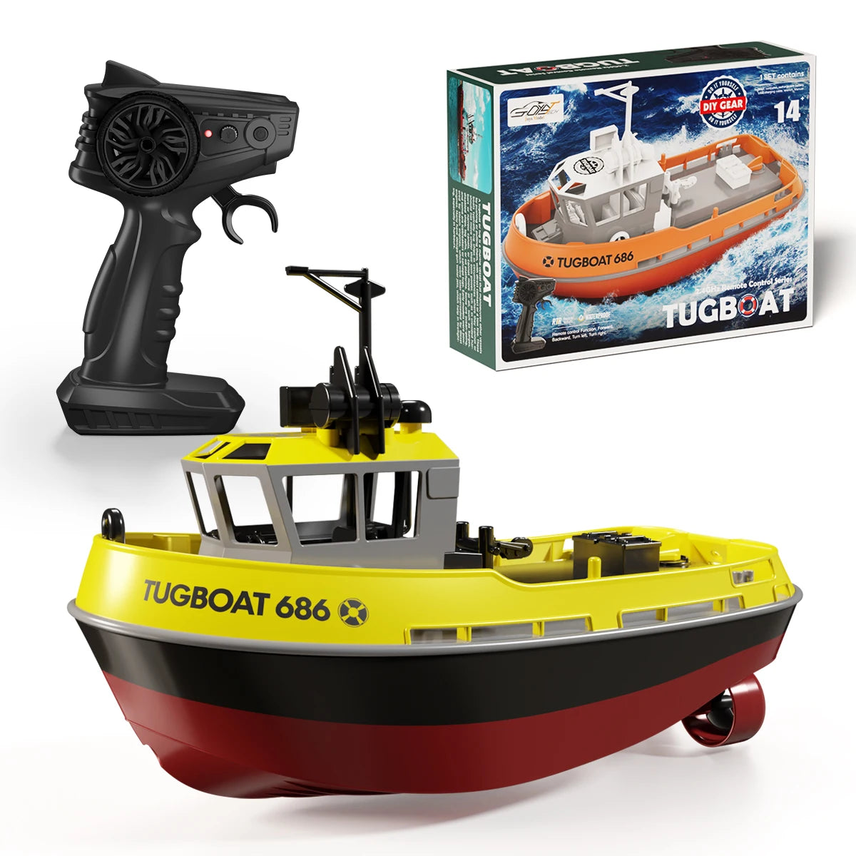 RC Tugboat with Dual Motors and Extended Range Control for Water Fun