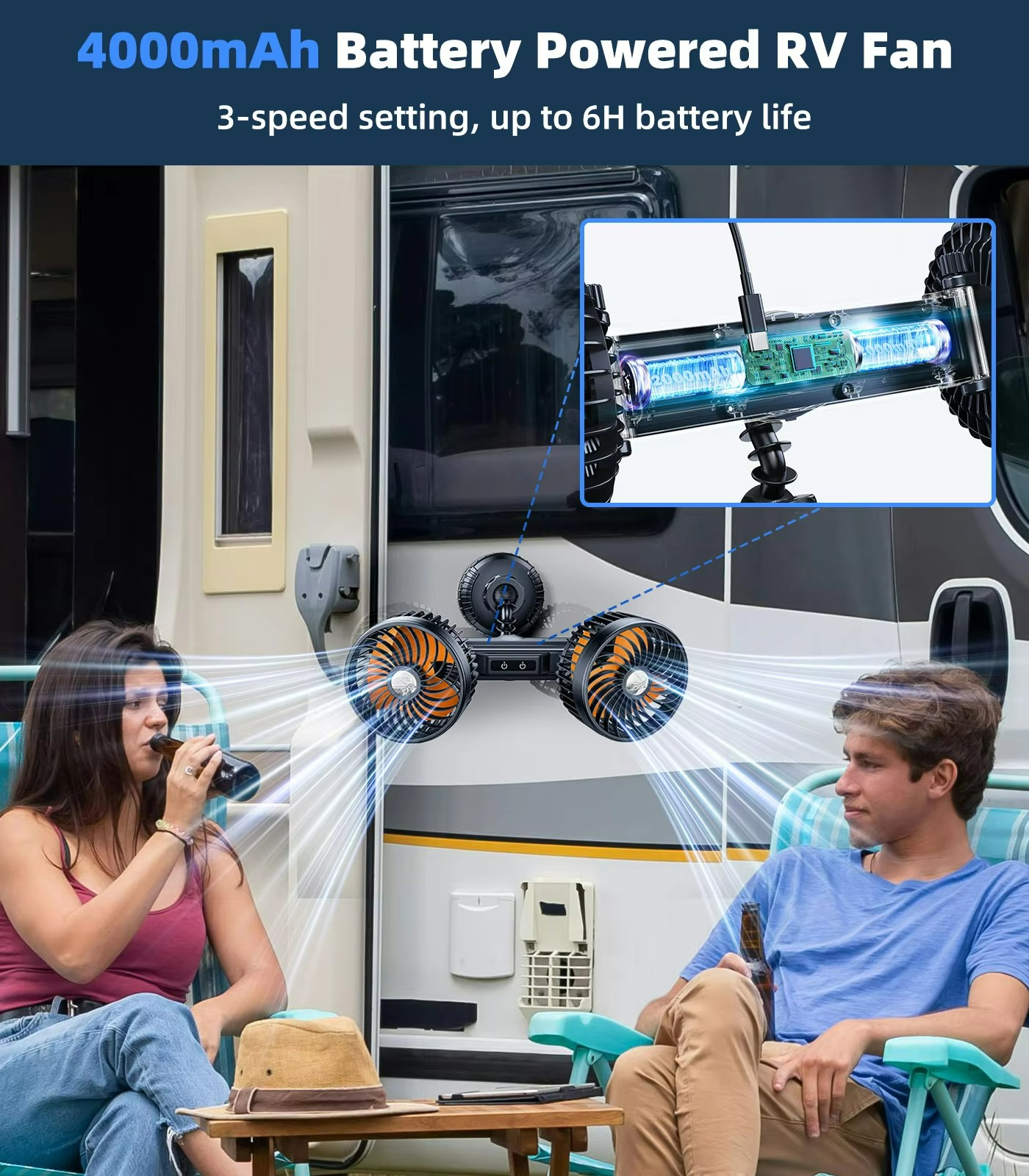 Portable Car Fan with 4000 mAh Battery – 3 Speed Options for Comfort