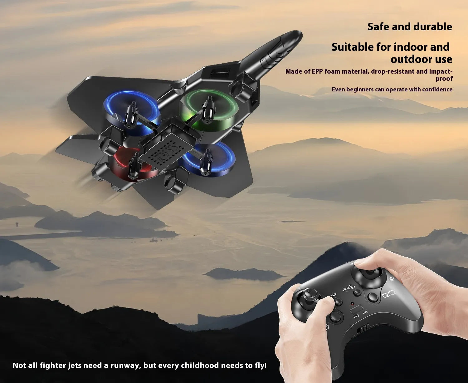 Remote Control Foam Drone for Kids – LED Light, Crash-Resistant, Ages 5+
