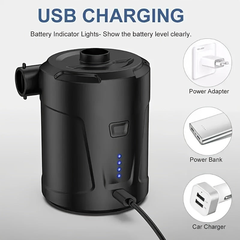 Compact Cordless Electric Air Pump with USB Rechargeable Battery for Quick Inflation