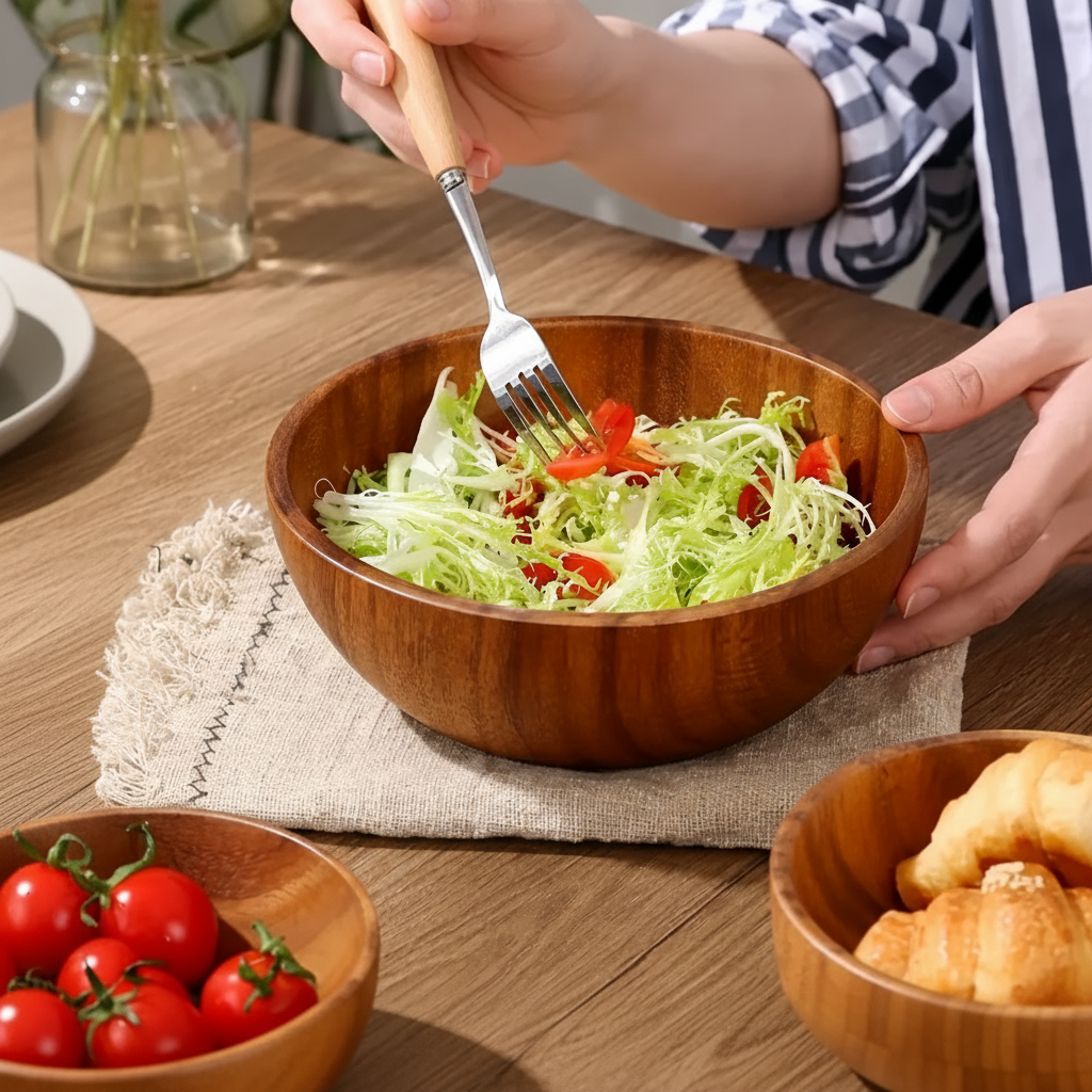 Eco-Friendly Acacia Wood Bowl for Family Dining