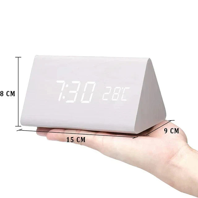 Voice-Activated Wooden LED Alarm Clock for Stylish Mornings