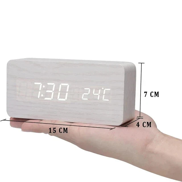 Voice-Activated Wooden LED Alarm Clock for Stylish Mornings