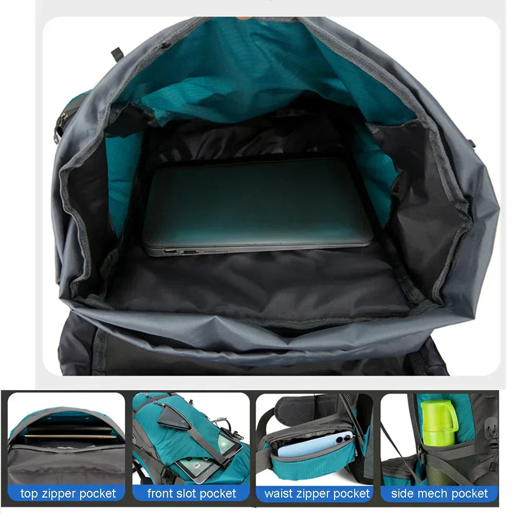 70L Hiking Backpack with Rain Cover and Ergonomic Design for Multi-Day Trips