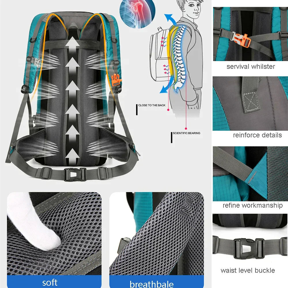 70L Hiking Backpack with Rain Cover and Ergonomic Design for Multi-Day Trips