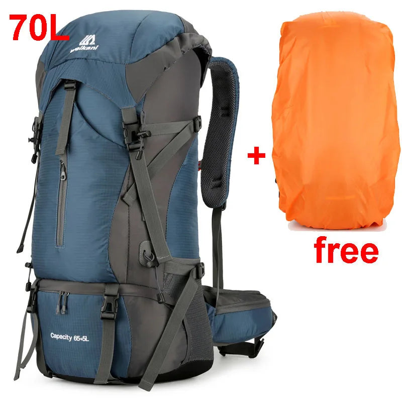 70L Hiking Backpack with Rain Cover and Ergonomic Design for Multi-Day Trips