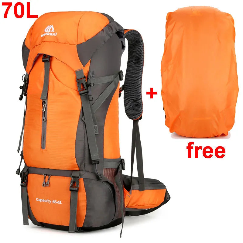 70L Hiking Backpack with Rain Cover and Ergonomic Design for Multi-Day Trips