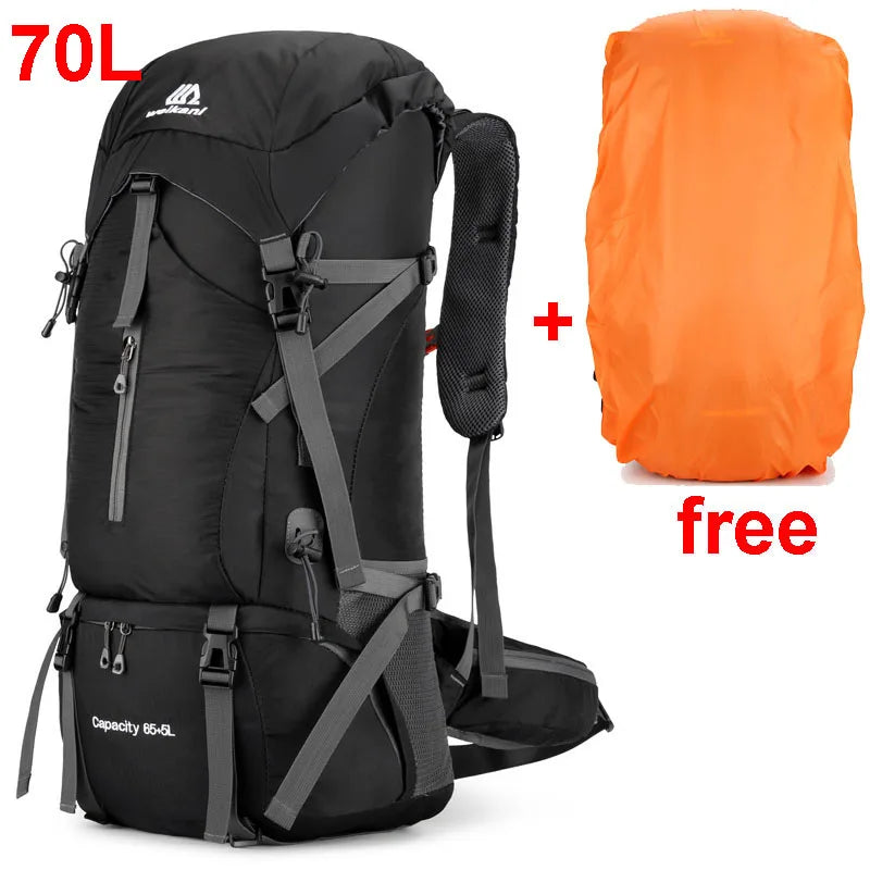 70L Waterproof Hiking Backpack with Rain Cover for Outdoor Travel