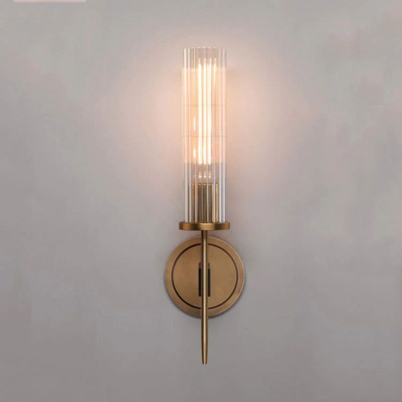 Elegant Brass Wall Lamp with Clear Glass Shade – E26 Dimmable