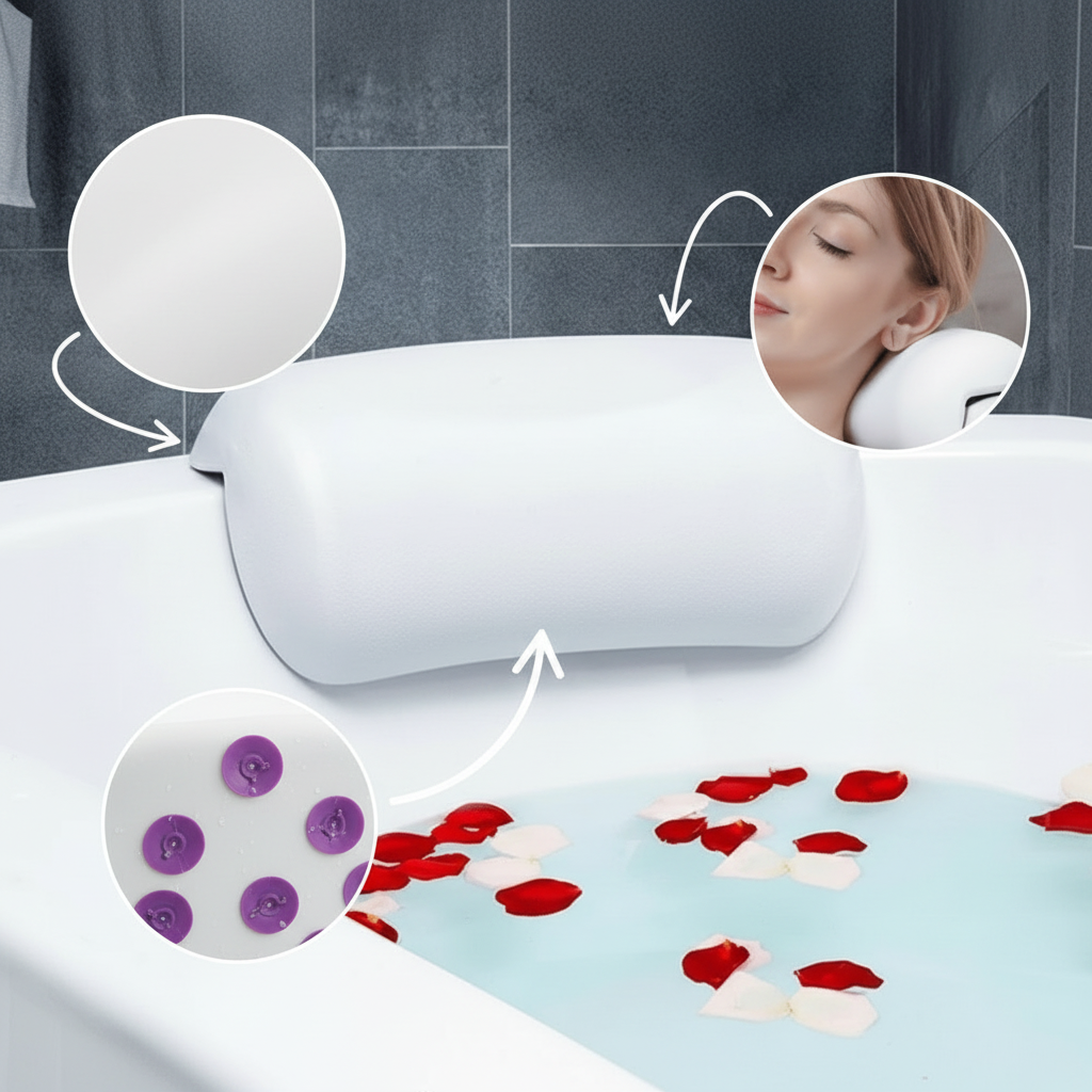 Neck and Head Support Pillow for Bathtub with Suction Cups