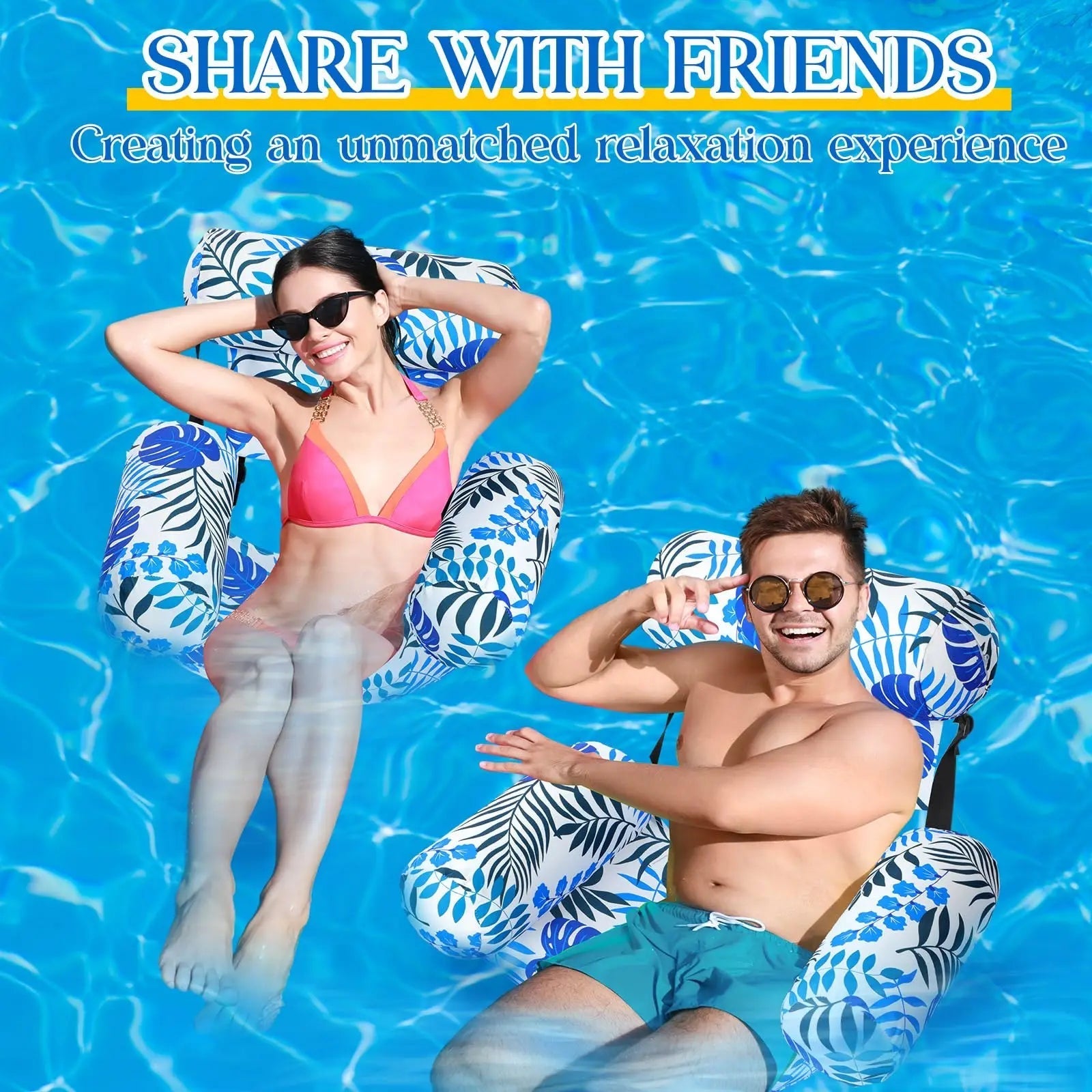 Tropical Inflatable Lounge Chair with Adjustable Backrest for Pool Relaxation
