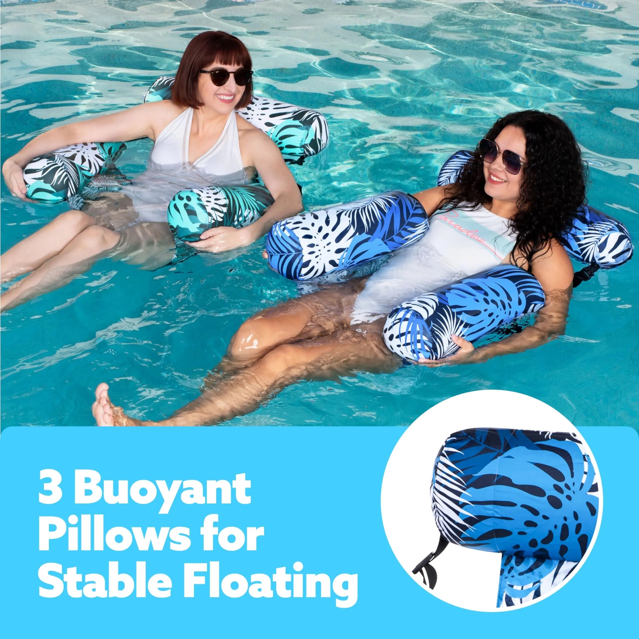 Tropical Inflatable Lounge Chair with Adjustable Backrest for Pool Relaxation
