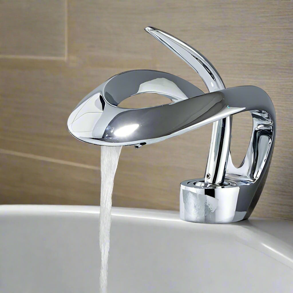 Waterfall Bathroom Faucet with Brass Finish for Contemporary Vanities
