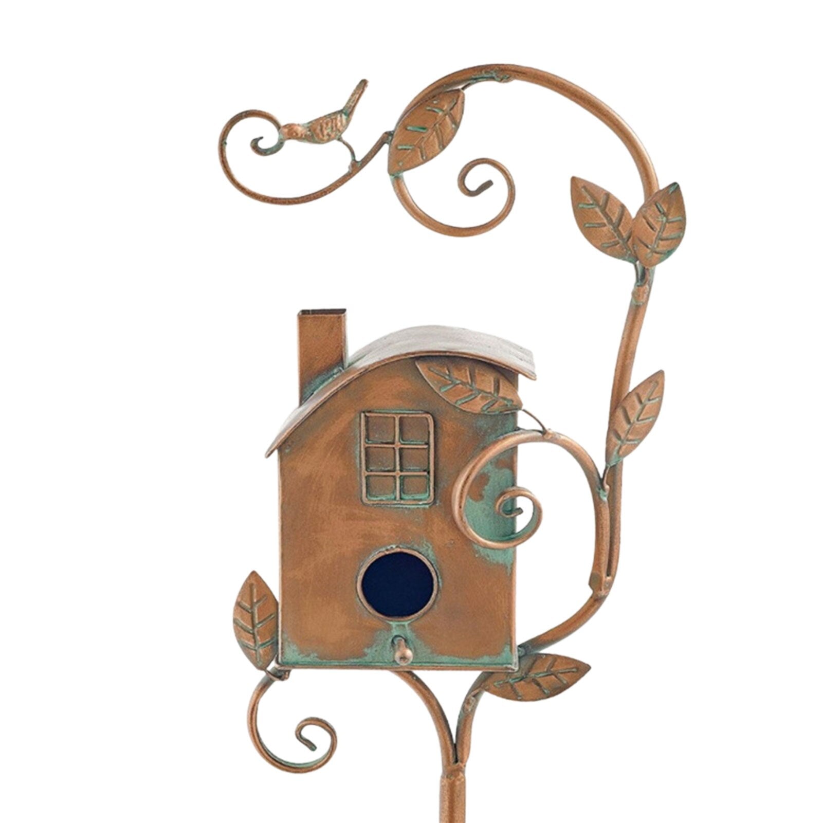 Decorative Garden Stake Birdhouse in Artistic Metal Design for Outdoor Spaces