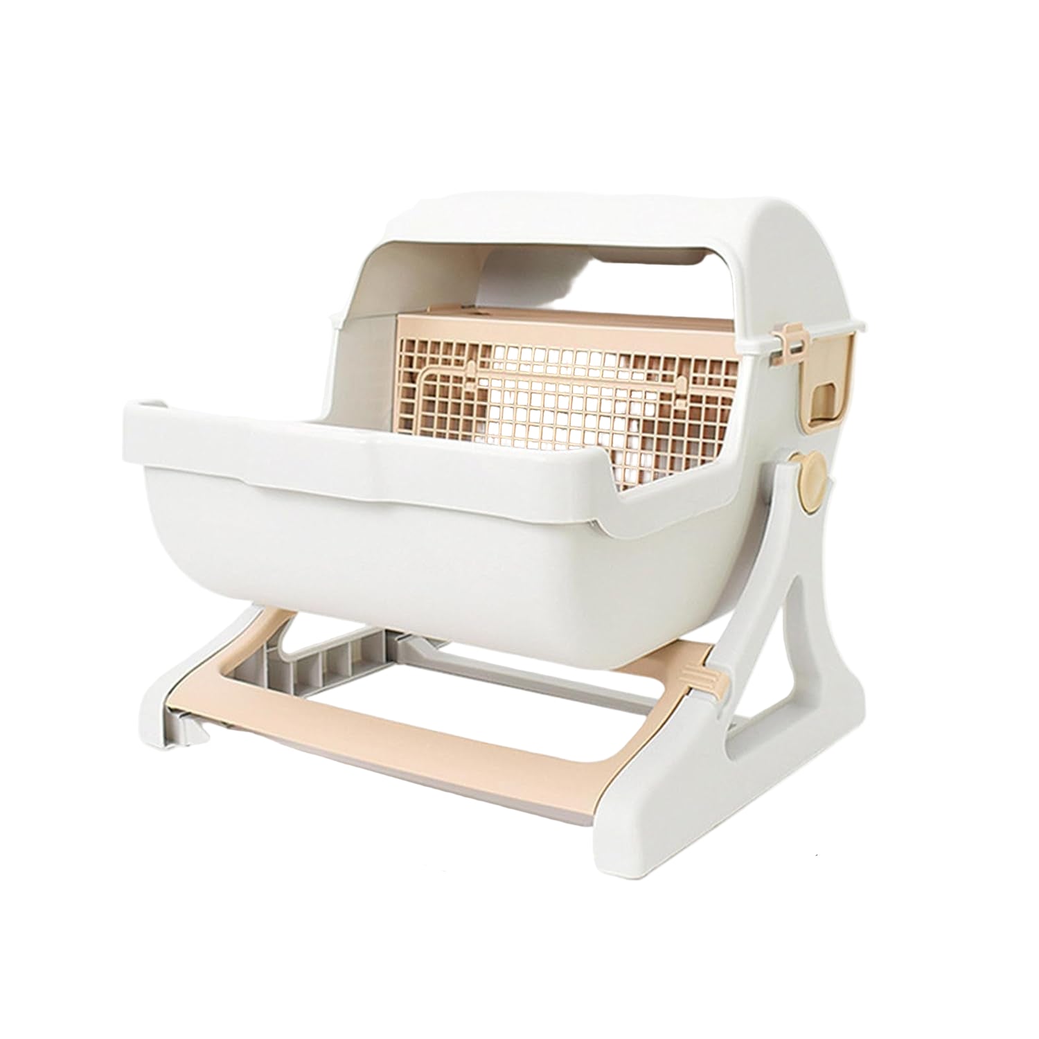 Self-Cleaning Cat Litter Box with Tilt Tray | Odor Management | Open Design | 50x50x46cm | Beige and Grey