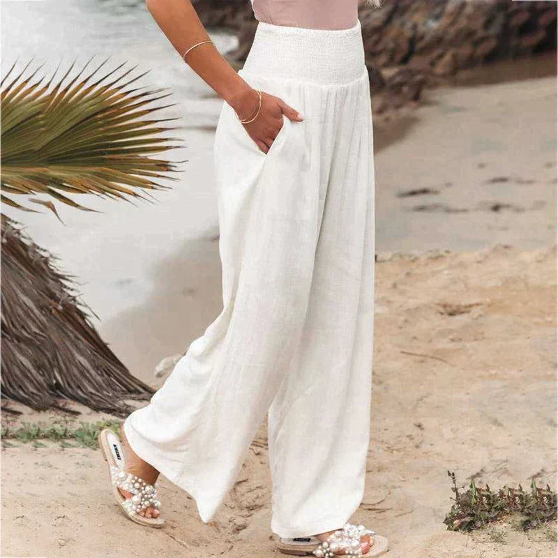 Women’s Wide-Leg Palazzo Pants | Elastic Smocked Waist | High-Quality Fabric | Comfortable Fit