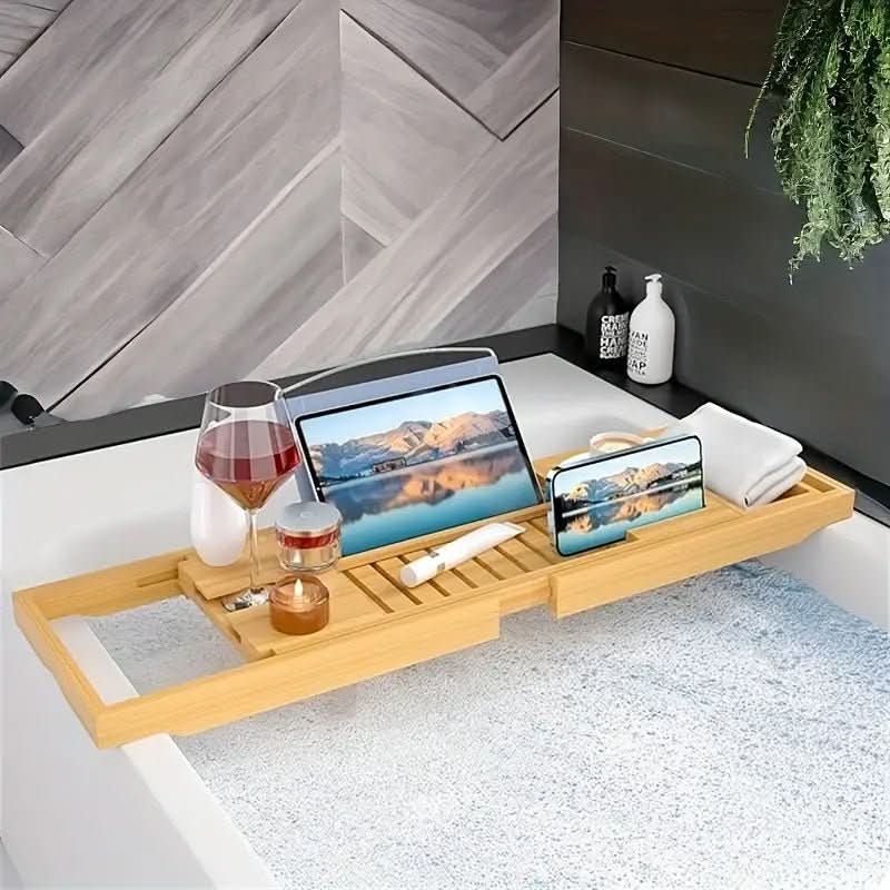 SerenitySpa Bamboo Bathtub Caddy with Adjustable Holders