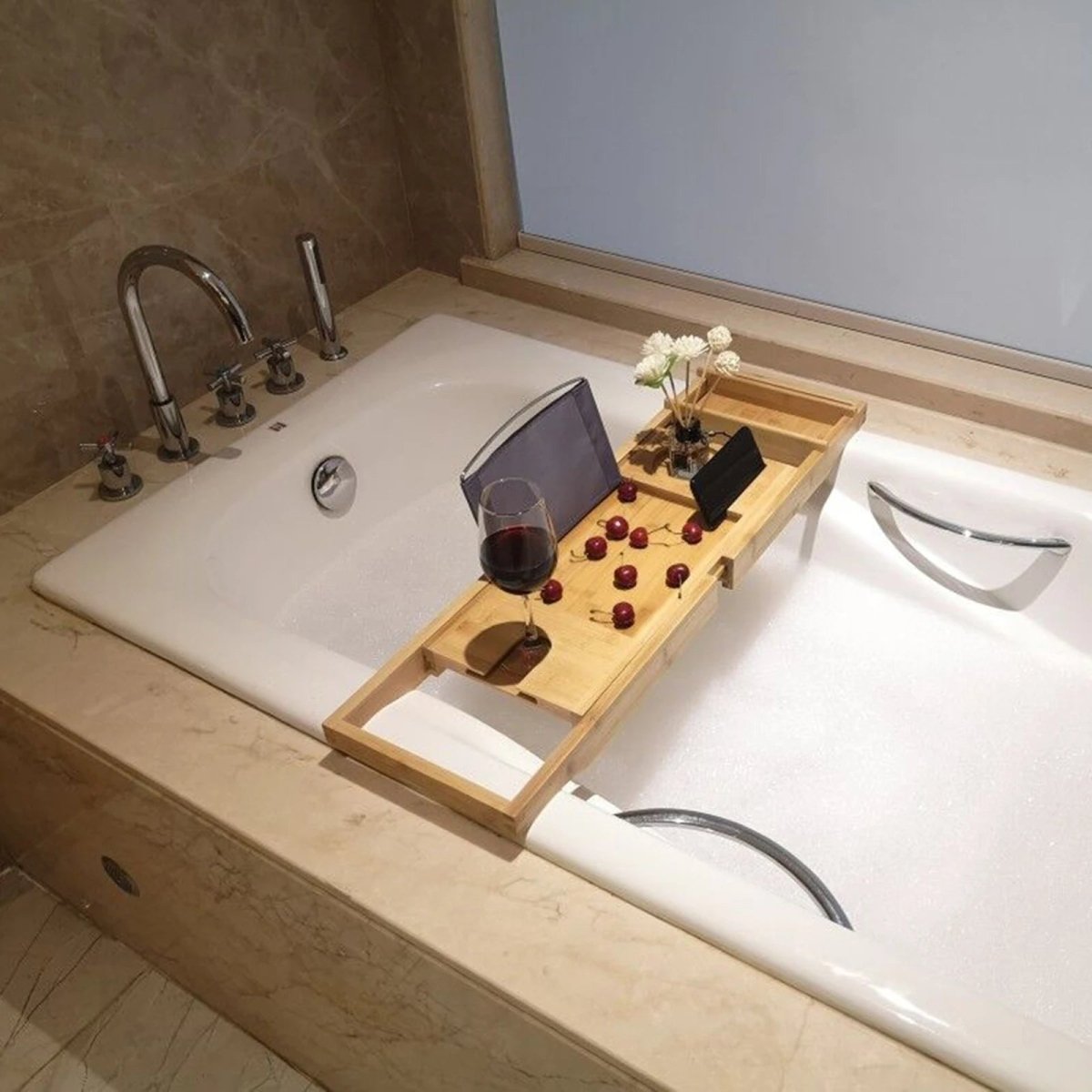 Serenity Bamboo Bath Caddy with Expandable Shelf