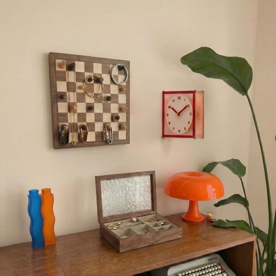 Natural Wood Jewelry Organizer with Velvet Interior and Various Compartments