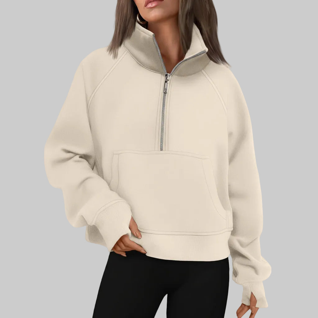 Chic Cropped Fleece Half Zip Sweatshirt for Daily Comfort