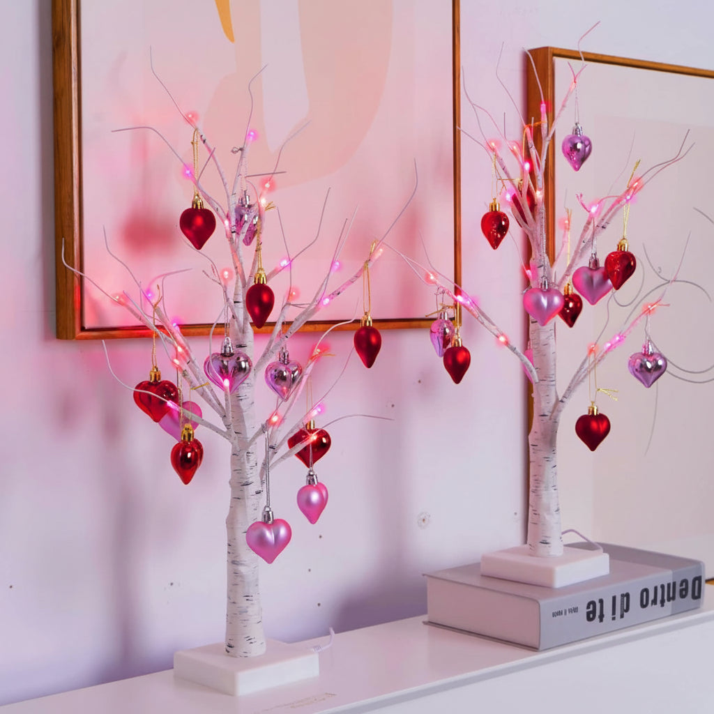 Romantic Heart-Shaped LED Birch Tree Lamp for Cozy Spaces