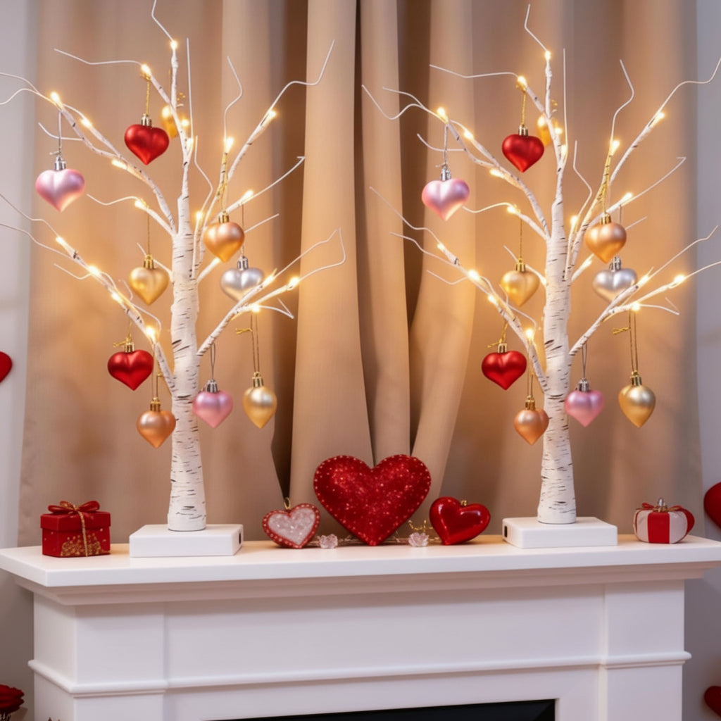 Romantic Heart-Shaped LED Birch Tree Lamp for Cozy Spaces