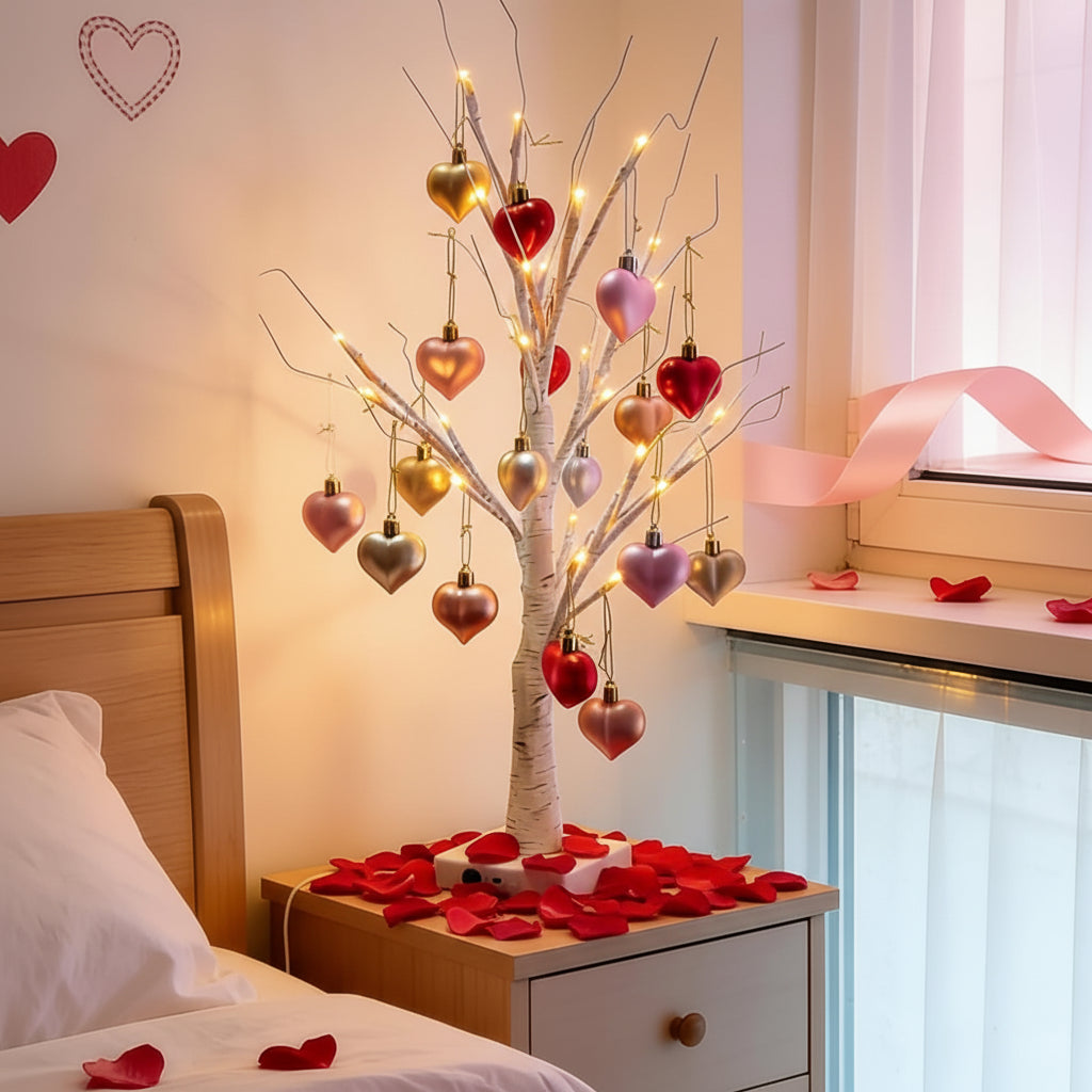 Romantic Heart-Shaped LED Birch Tree Lamp for Cozy Spaces