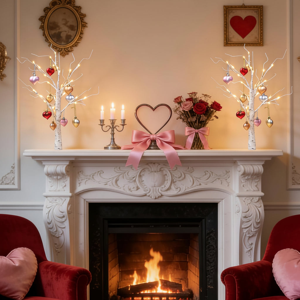 Romantic Heart-Shaped LED Birch Tree Lamp for Cozy Spaces