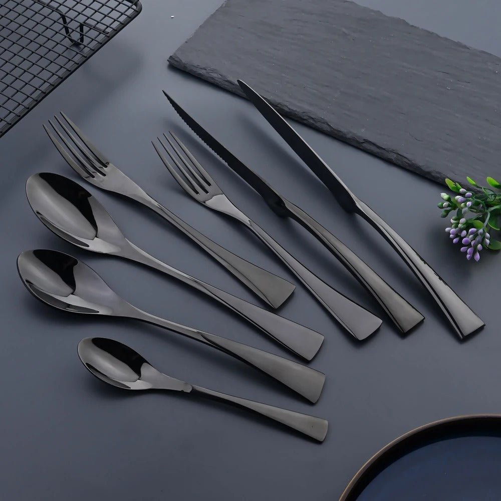 Sleek Black Stainless Steel Dining Cutlery Collection