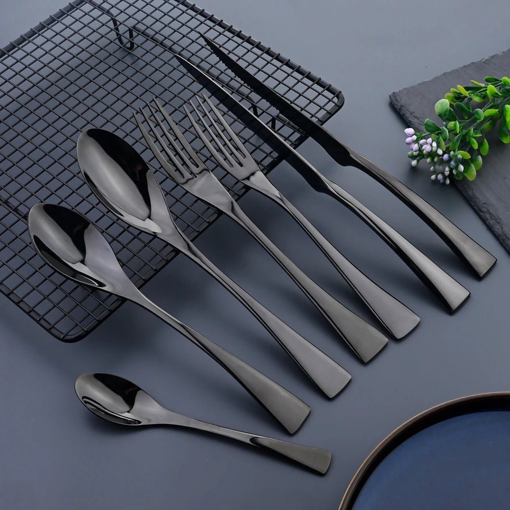 Sleek Black Stainless Steel Dining Cutlery Collection