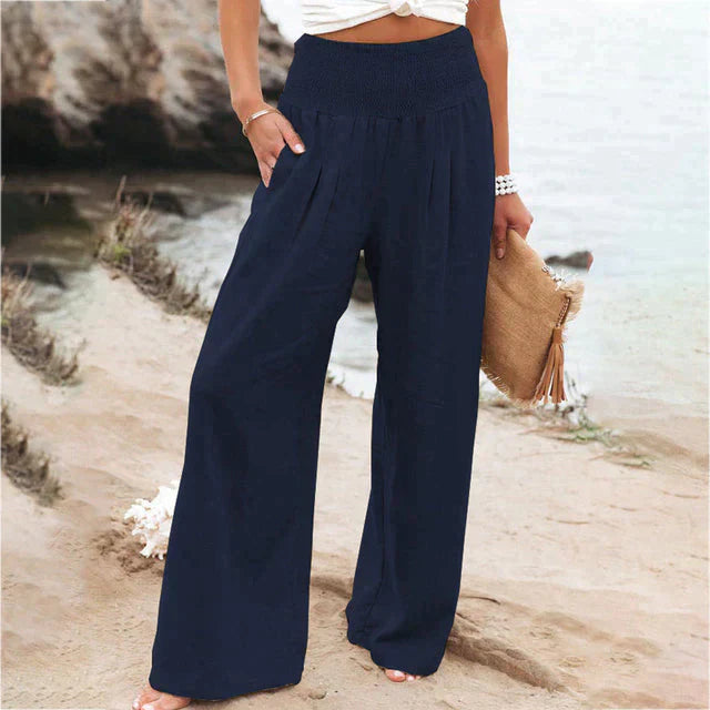 Women’s Wide-Leg Palazzo Pants | Elastic Smocked Waist | High-Quality Fabric | Comfortable Fit