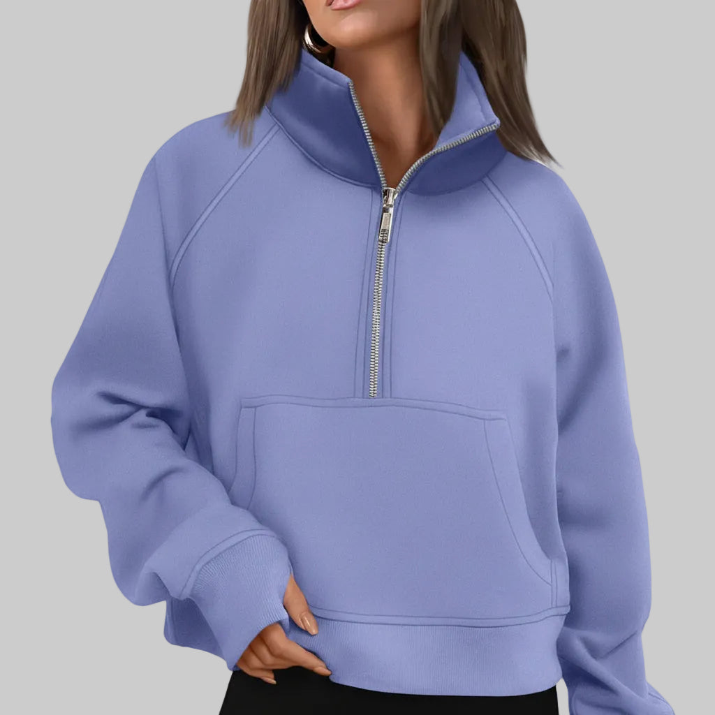 Chic Cropped Fleece Half Zip Sweatshirt for Daily Comfort